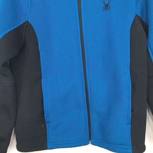 Spyder Blue Black Fleece Lined Stretch Knit Performance Zip Up Jacket - Picture 4 of 16